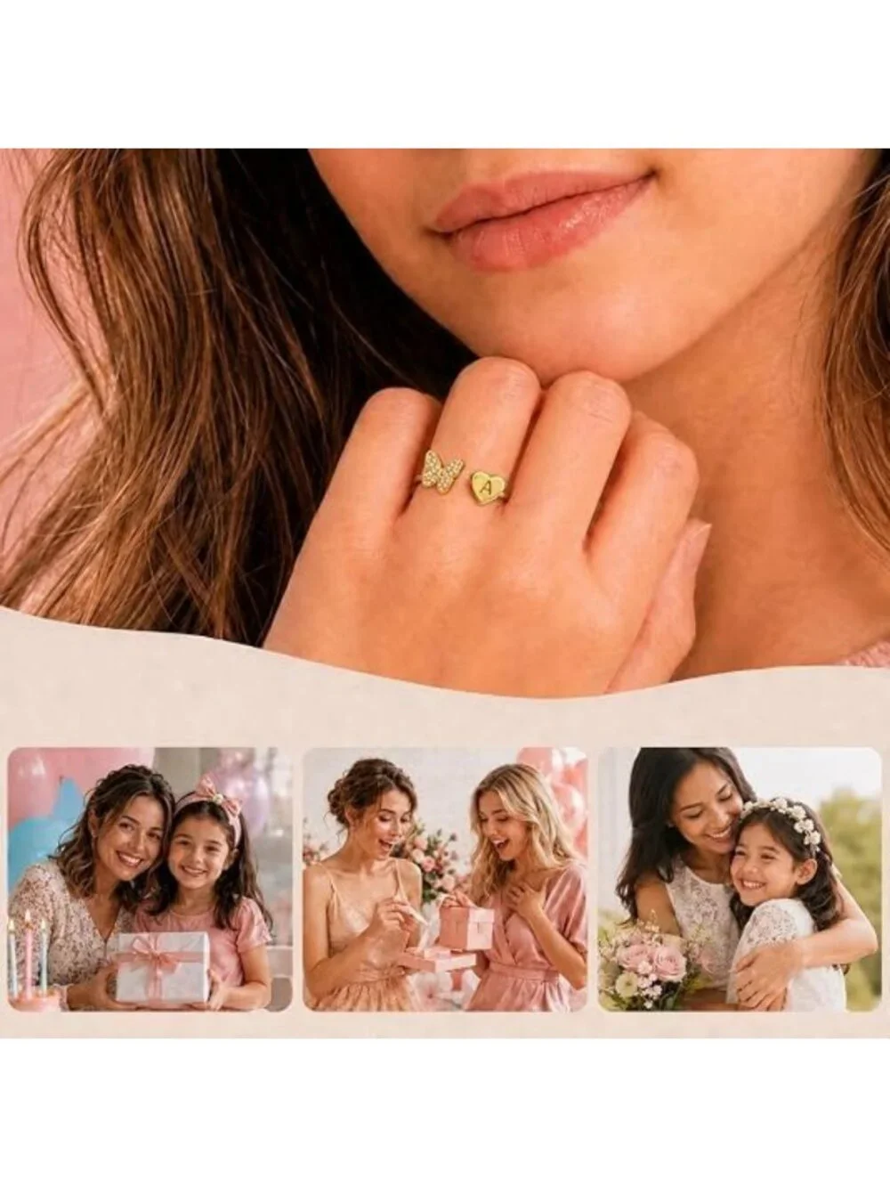 Adjustable Gold Butterfly Initial Ring A-Z for Teen Girls - Perfect Gift Idea!